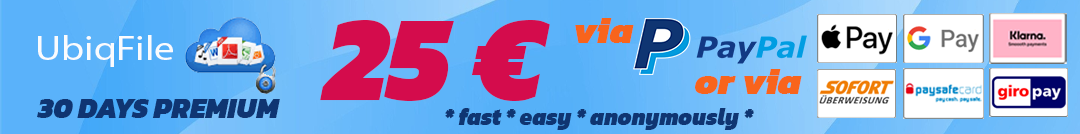 Special Promo Offer for UbiqFile.com - Get 30 Days Premium for 25 Euro only!